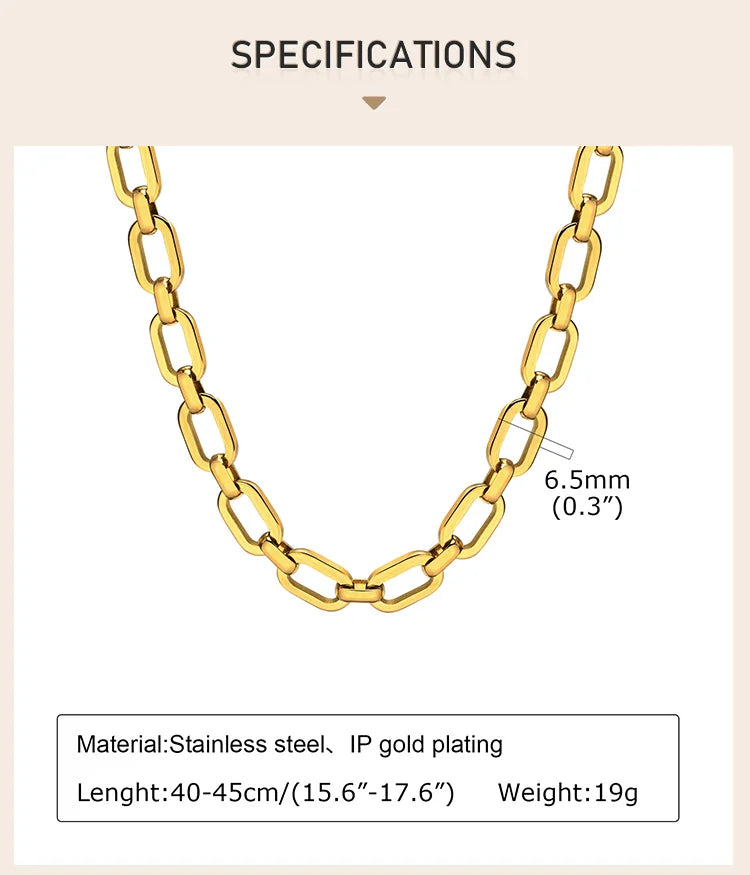 Chunky Gold Link Necklace – Thick Oval Stainless Steel Choker for a Minimalist Look