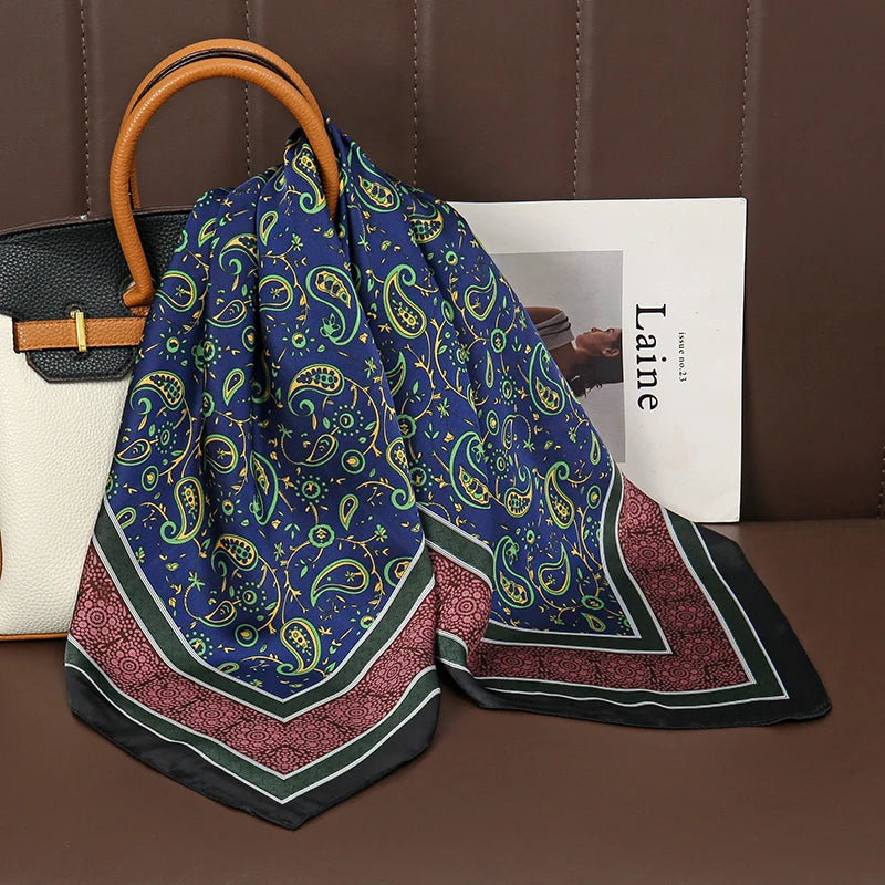 Luxury Silk Satin Scarf – 2023 Square Print Design for Women’s Hijab, Hair & Neck Styling