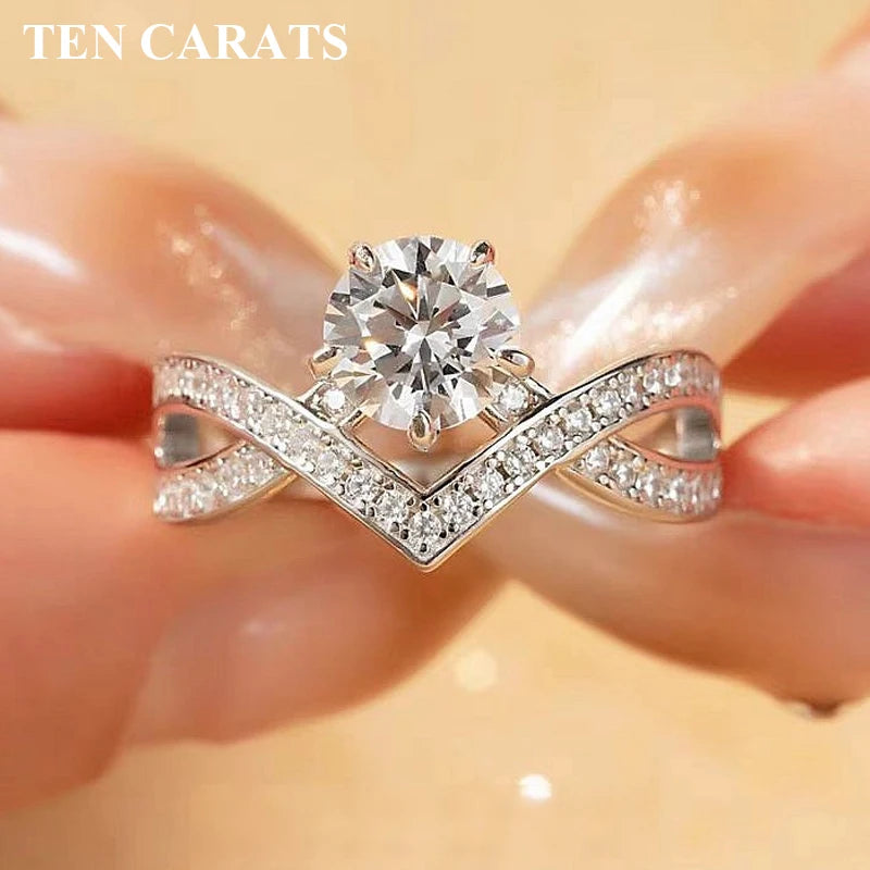 TEN CARATS 1 ct Moissanite Ring – Elegant Round-Cut Sparkle in 925 Sterling Silver for Engagements