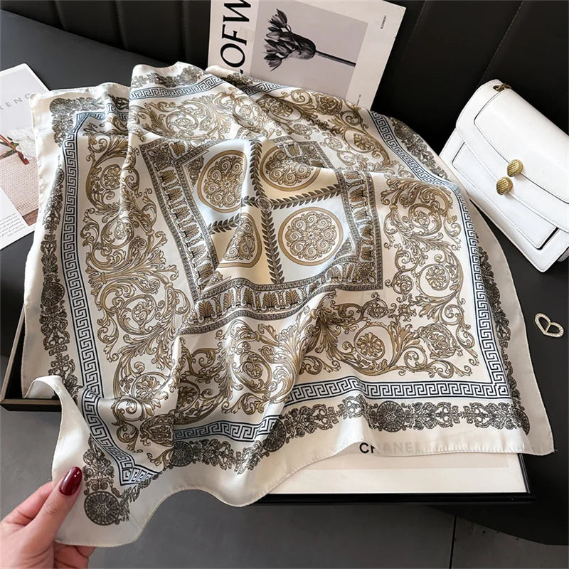 Printed Silk Scarf – Luxury Square Pashmina for Hair, Neck & Head Styling