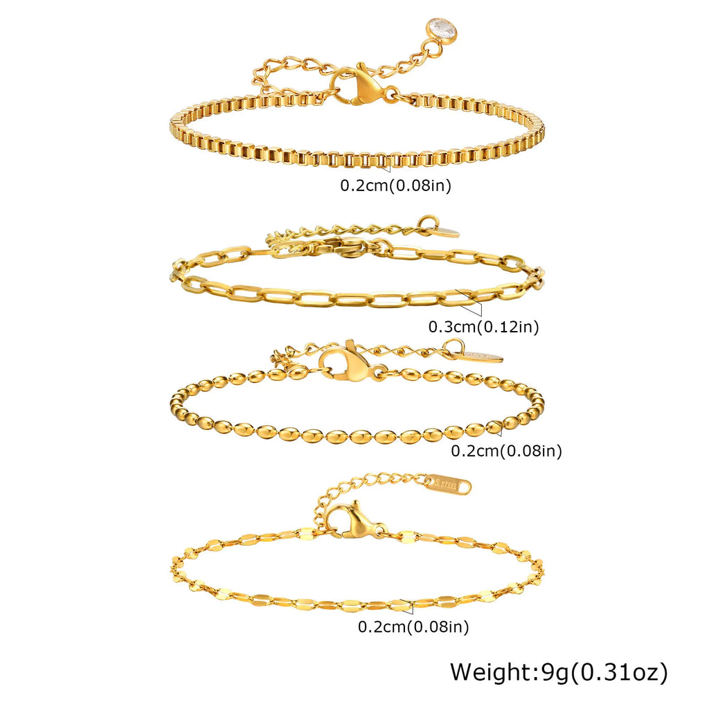 Non-Tarnish Stainless Steel Herringbone Bracelet – Thin, Stackable & Waterproof Gold Plated Design for Women