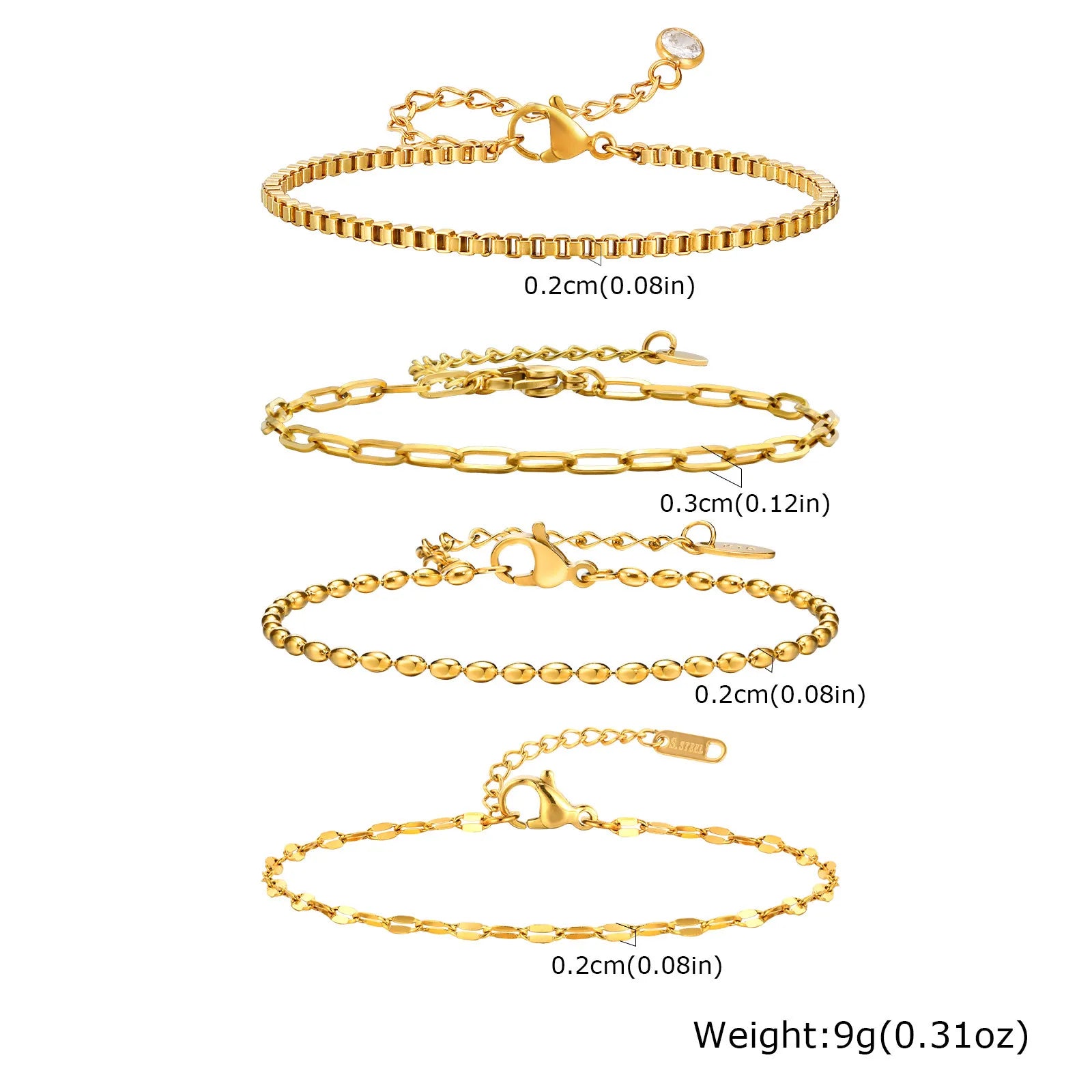 Non-Tarnish Stainless Steel Herringbone Bracelet – Thin, Stackable & Waterproof Gold Plated Design for Women