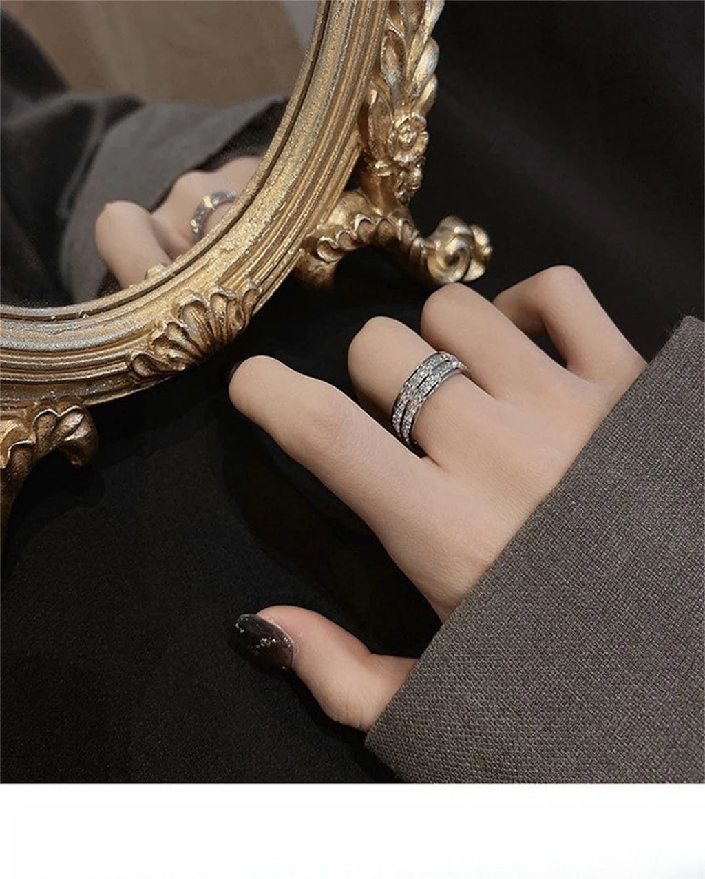 Rose Gold Double-Row Zircon Ring – Romantic Square-Cut Stainless Steel Band for Weddings & Parties