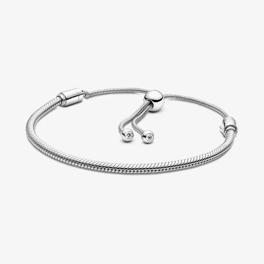 925 Sterling Silver Snake Chain Bracelet – Heart, Square or Round Clasp Charming Design for Women