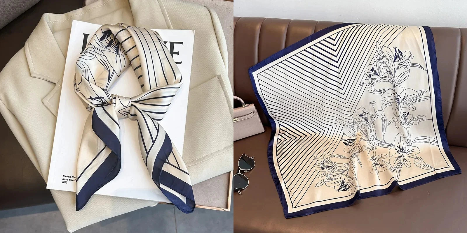 Luxury Floral Silk Scarf – Soft Satin Square Wrap for Hair, Neck & Hijab