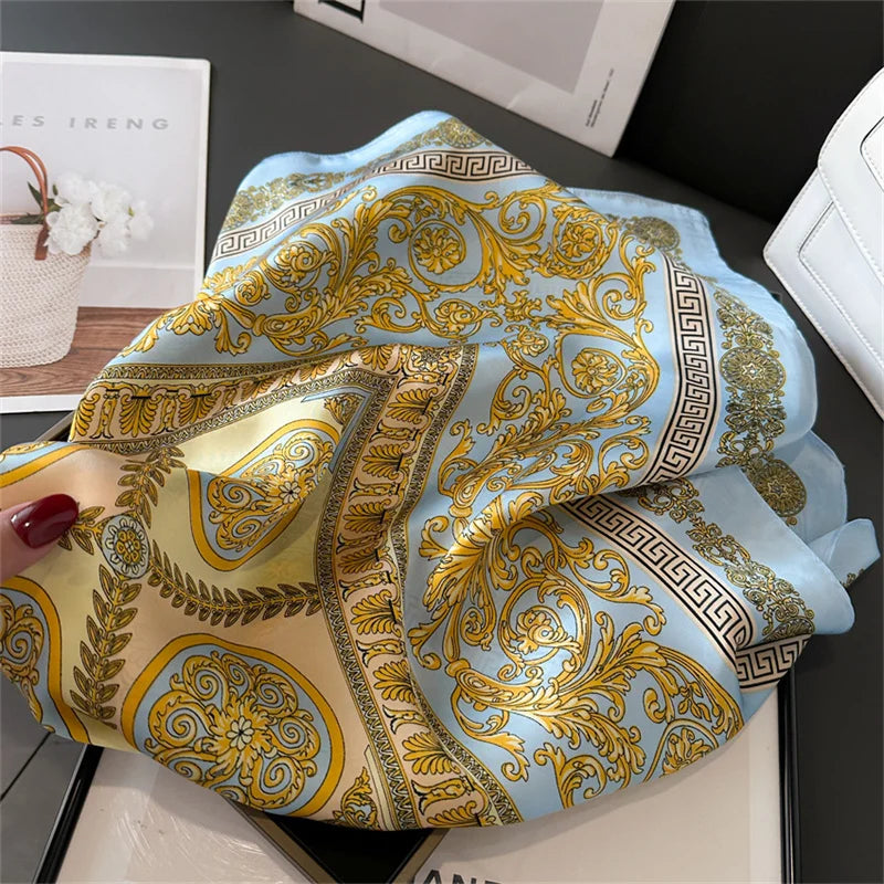 Printed Silk Scarf – Luxury Square Pashmina for Hair, Neck & Head Styling