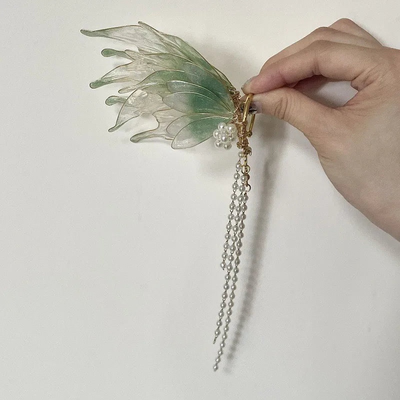 Butterfly & Mermaid Pearl Tassel Ear Cuffs – Elegant Non-Piercing Fairy-Style Earrings