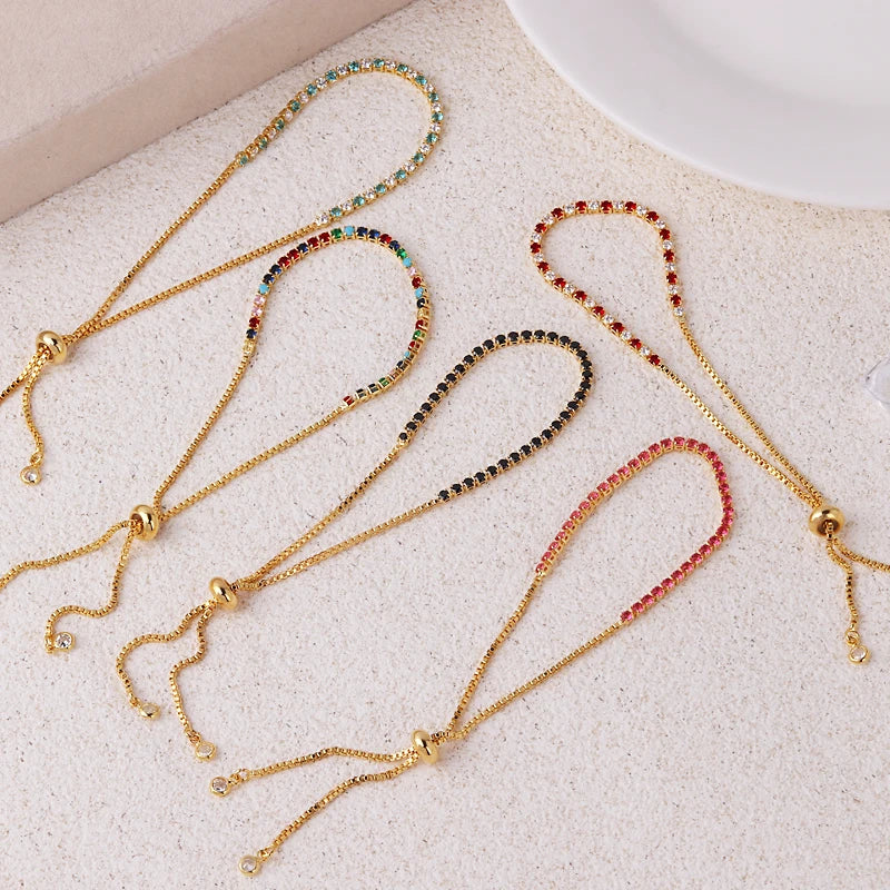 2 mm Adjustable Rainbow Tennis Bracelet – Colorful Zircon Charm for Women