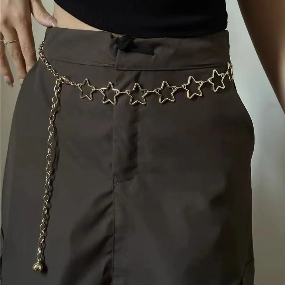 Punk Metal Star Waist Chain – Retro Hollow-Out Belt for Dresses & Outfits