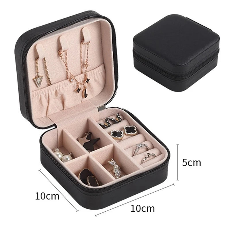 Single-Layer Travel Jewelry Box – Classic Leather Case in Black, White or Pink