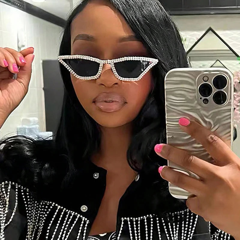Diamond-Accent Cat Eye Sunglasses – Trendy Hip-Hop Style for Women