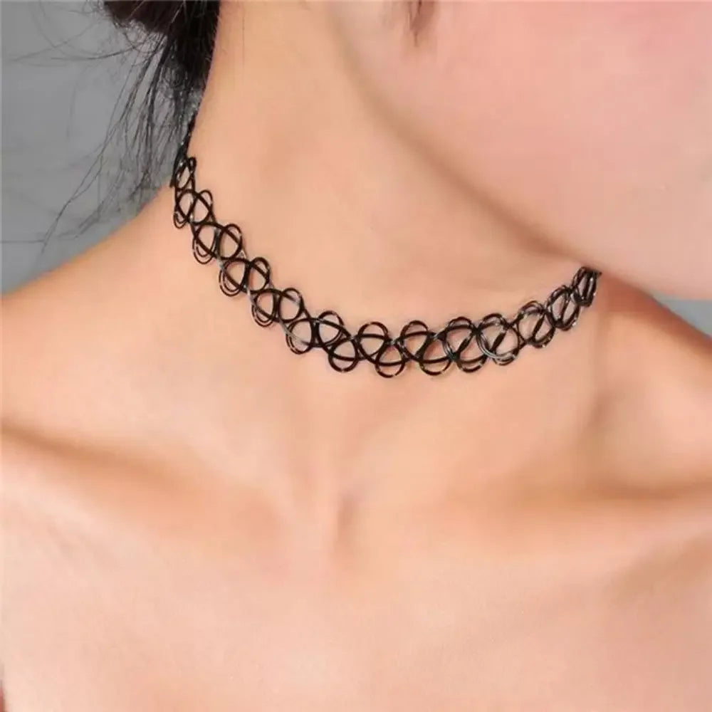 Vintage Black Braided Choker – Elastic Gothic Necklace for Punk Style Women