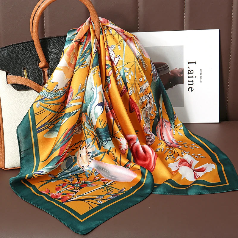 Luxury Silk Satin Scarf – 2023 Square Print Design for Women’s Hijab, Hair & Neck Styling