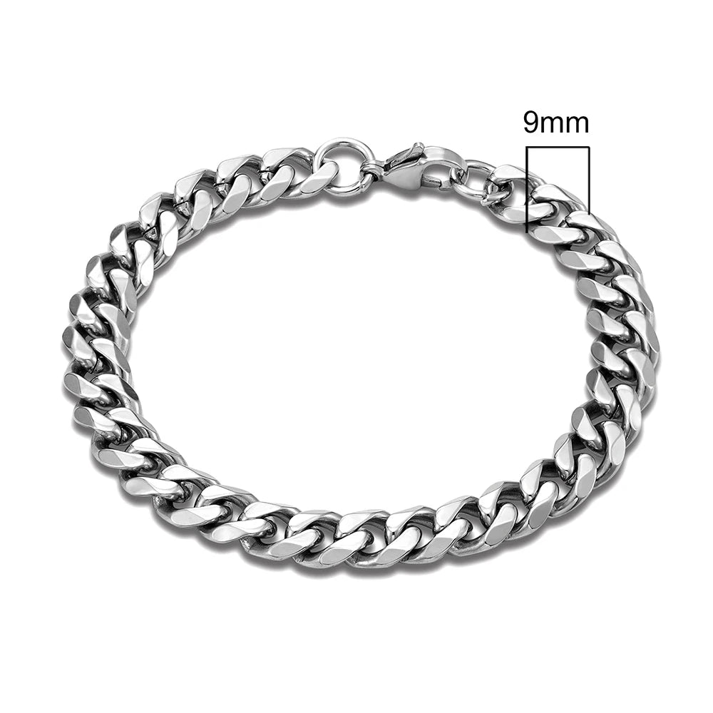 MKENDN Punk Cuban Link Bracelet – 3–11 mm Stainless Steel Biker Chain for Men & Women