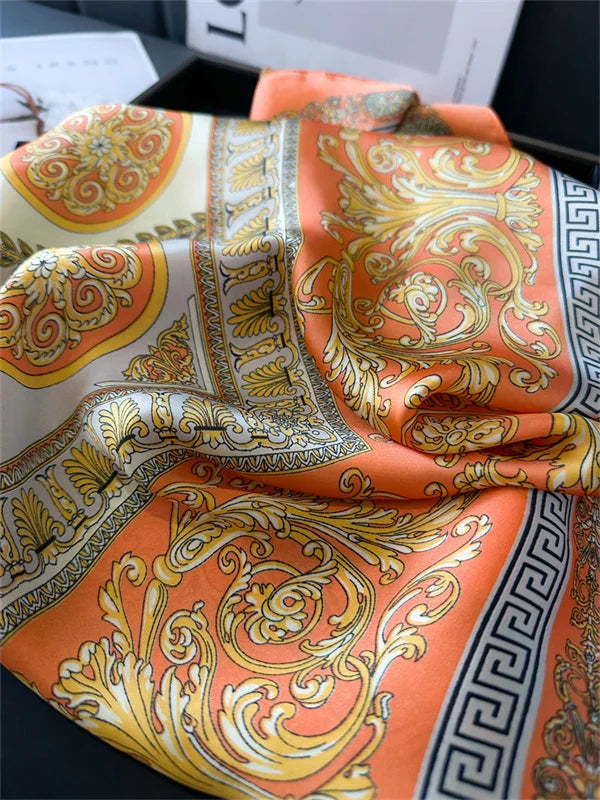 Printed Silk Scarf – Luxury Square Pashmina for Hair, Neck & Head Styling