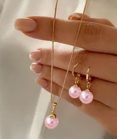 Fashion Pearl Jewelry Set – Simple Dainty Necklace & Dangle Earrings for Daily Wear or Parties