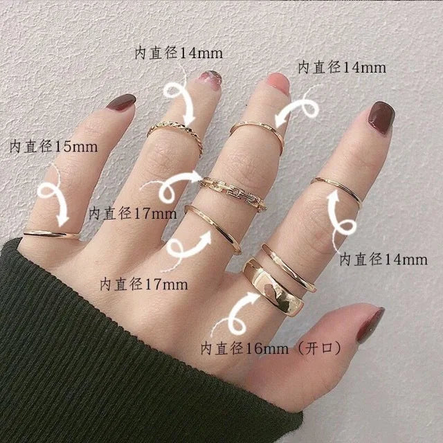 7pcs Ring set Instagram Hip Hop Style Adjustable Index Finger Joint Ring Style Retro Punk Style Men's and Women's Ring Set
