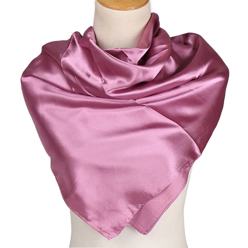 Luxury Silk Satin Scarf – Solid Color Hijab & Shawl Wrap, Elegant 90×90 cm Design
