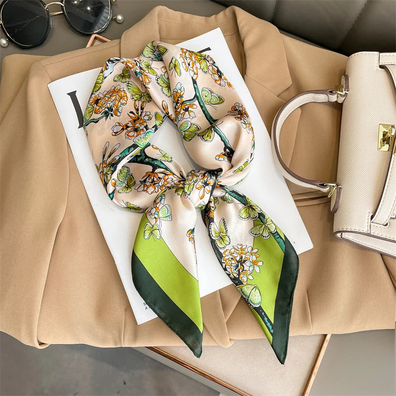 Luxury Square Silk Scarf – Elegant Satin Hijab & Headband Wrap for Women