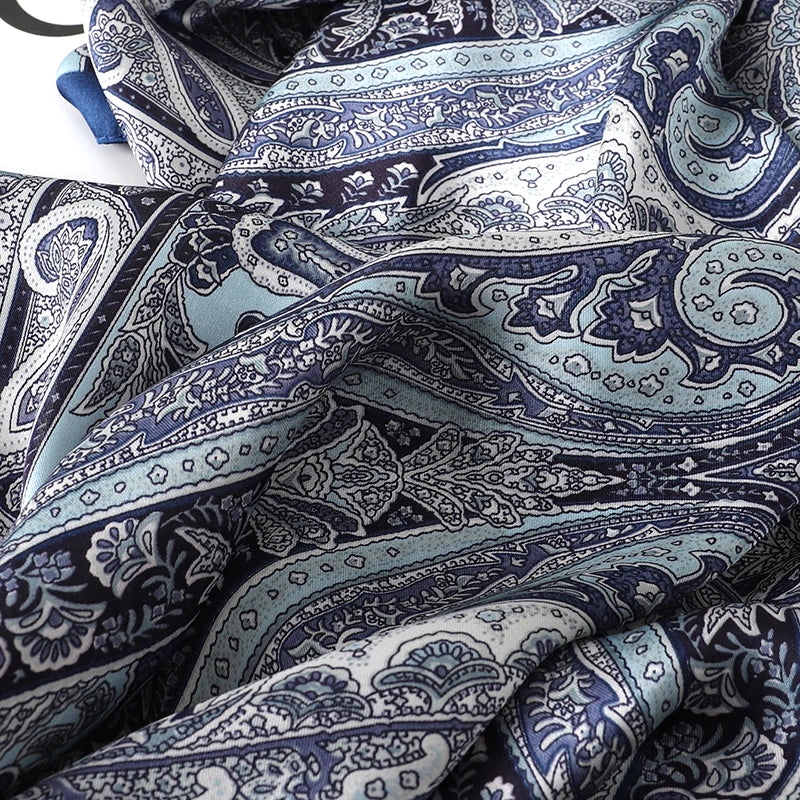 Bohemian Floral Silk Scarf – Luxury Square Satin Wrap for Hair, Neck & Hijab