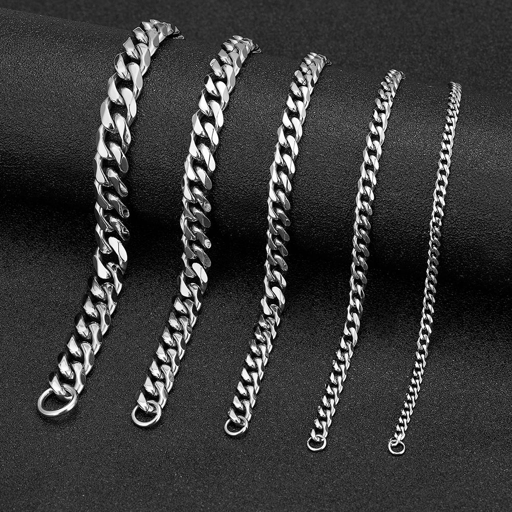 MKENDN Punk Cuban Link Bracelet – 3–11 mm Stainless Steel Biker Chain for Men & Women