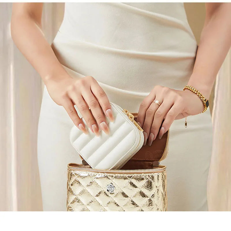 Mini Travel Jewelry Case with Mirror – Compact Organizer for Rings, Earrings & Necklaces