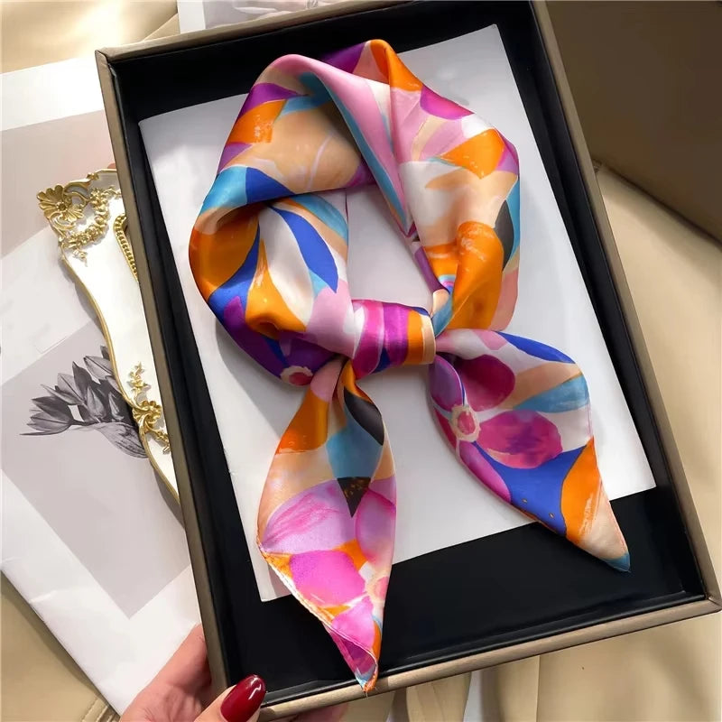 Luxury Square Silk Scarf – Elegant Satin Hijab & Headband Wrap for Women