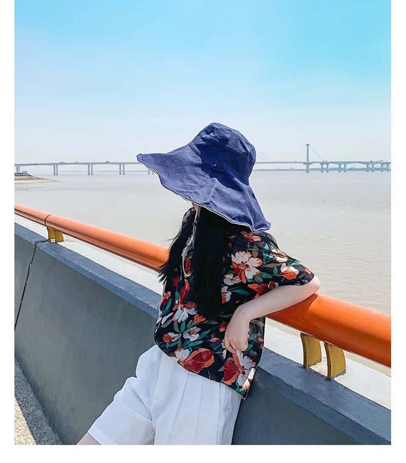 Wide Brim UPF 50+ Sun Hat – Double-Sided Anti-UV Beach & Hiking Cap for Women