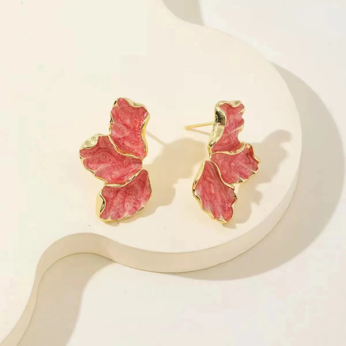 Irregular Cream Flower Earrings – High-Quality Gold Plated Statement Design for Women