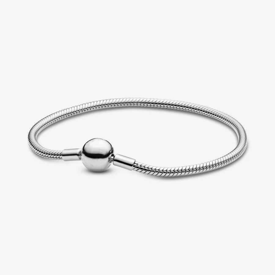 925 Sterling Silver Snake Chain Bracelet – Heart, Square or Round Clasp Charming Design for Women