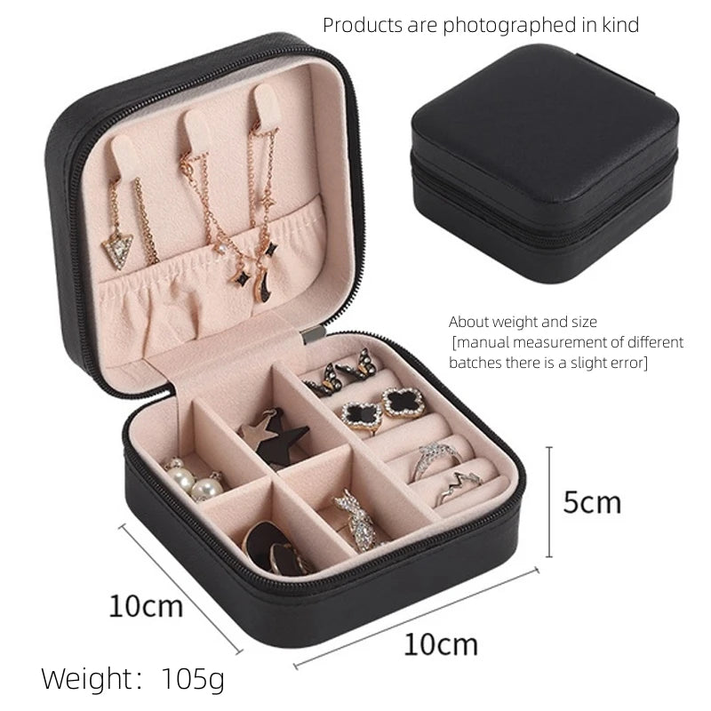 Single-Layer Travel Jewelry Box – Classic Leather Case in Black, White or Pink