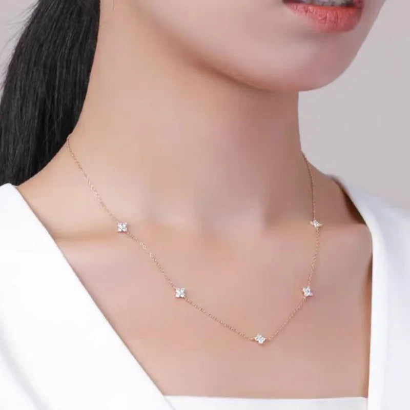 Four-Leaf Zircon Necklace – Elegant Lucky Choker for Women, Perfect for Parties & Gifts