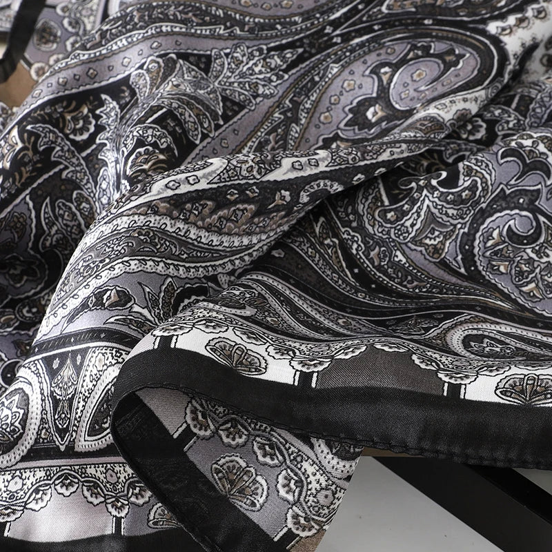 Bohemian Floral Silk Scarf – Luxury Square Satin Wrap for Hair, Neck & Hijab