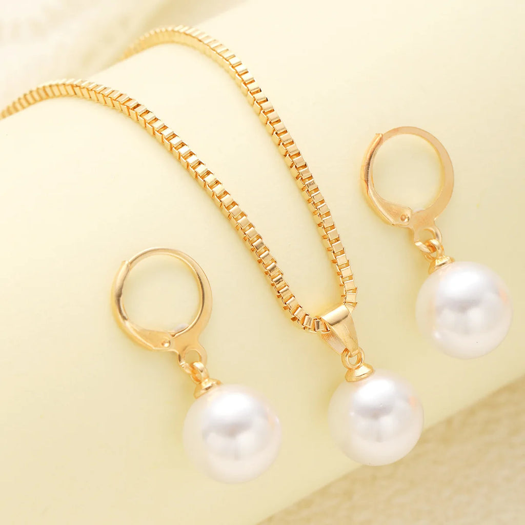 Fashion Pearl Jewelry Set – Simple Dainty Necklace & Dangle Earrings for Daily Wear or Parties