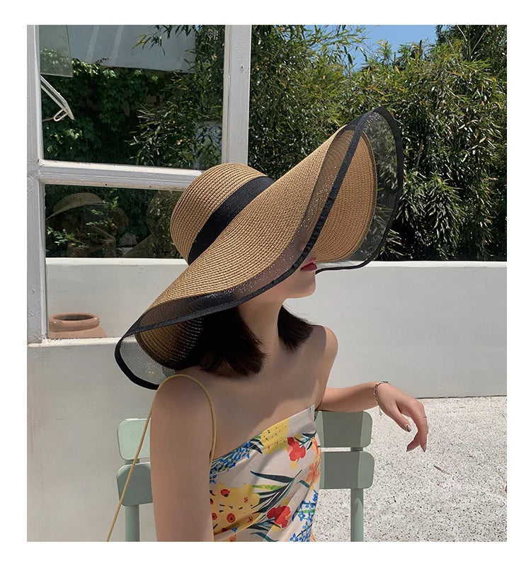 Big Brim Beach Sun Hat – Foldable Straw UV-Cut Visor for Women, Vintage Summer Style