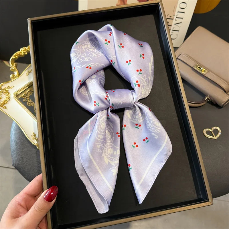 Bohemian Floral Silk Scarf – Luxury Square Satin Wrap for Hair, Neck & Hijab