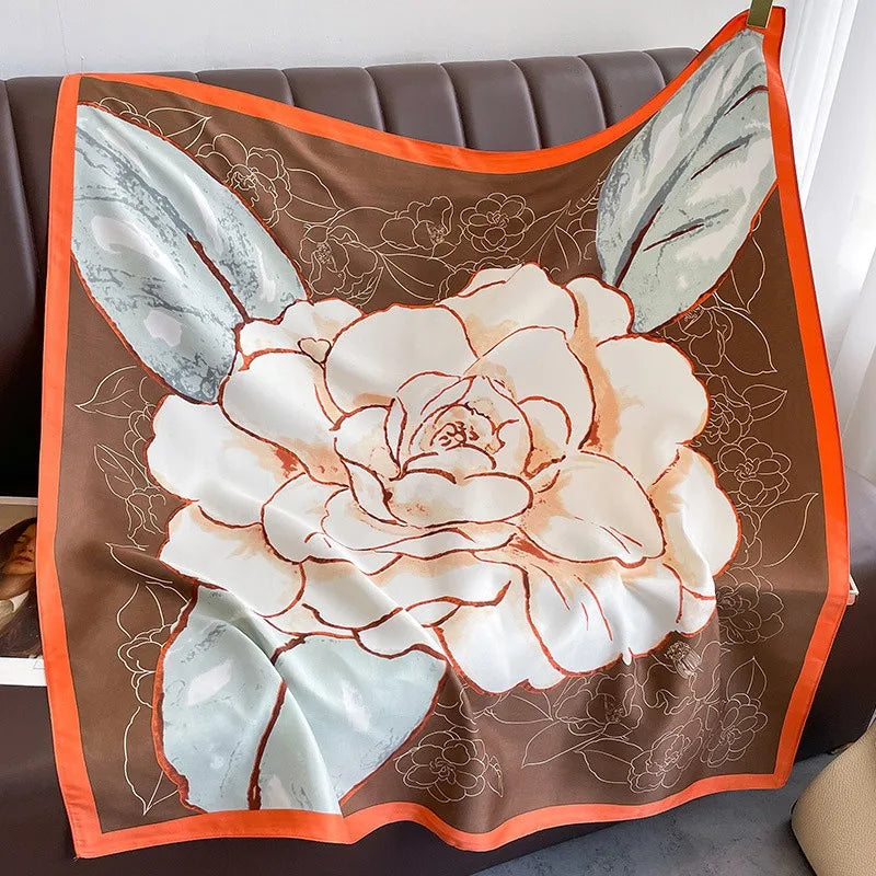 Silk Feel Scarf – Twill Square Wrap with Luxury Tree Print for Hair, Neck & Hijab