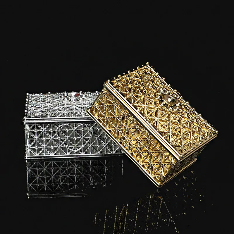 2-Piece Mini Treasure Jewelry Boxes – Silver Hollow Flower Cases for Rings, Earrings & Necklaces