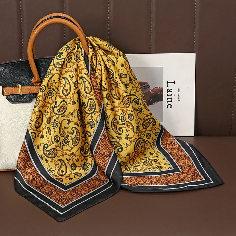 Luxury Silk Satin Scarf – 2023 Square Print Design for Women’s Hijab, Hair & Neck Styling