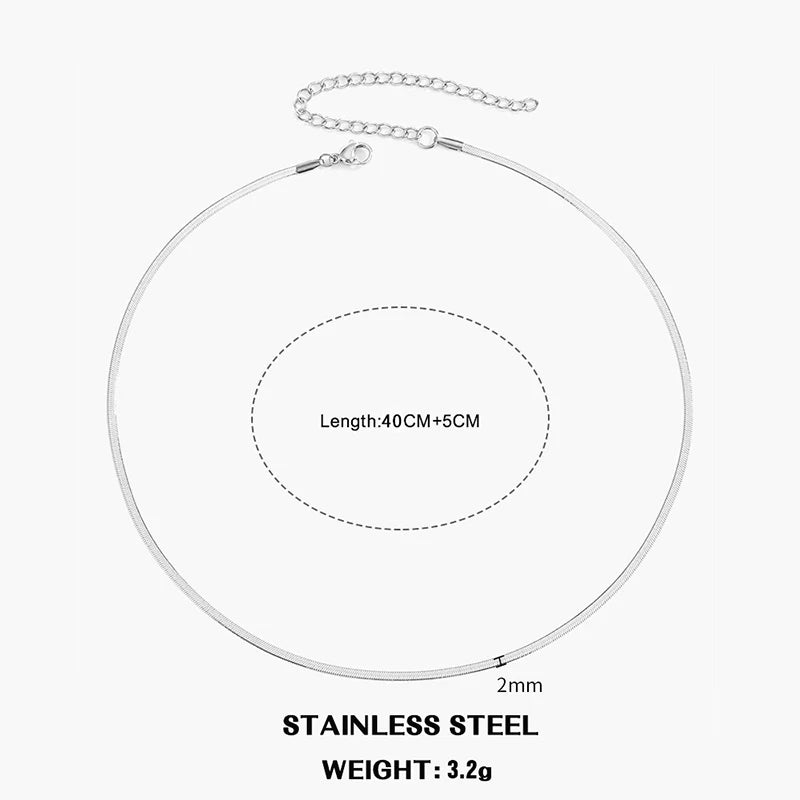 Flat Snake Chain Choker – Unisex Stainless Steel Herringbone Necklace in Gold or Silver