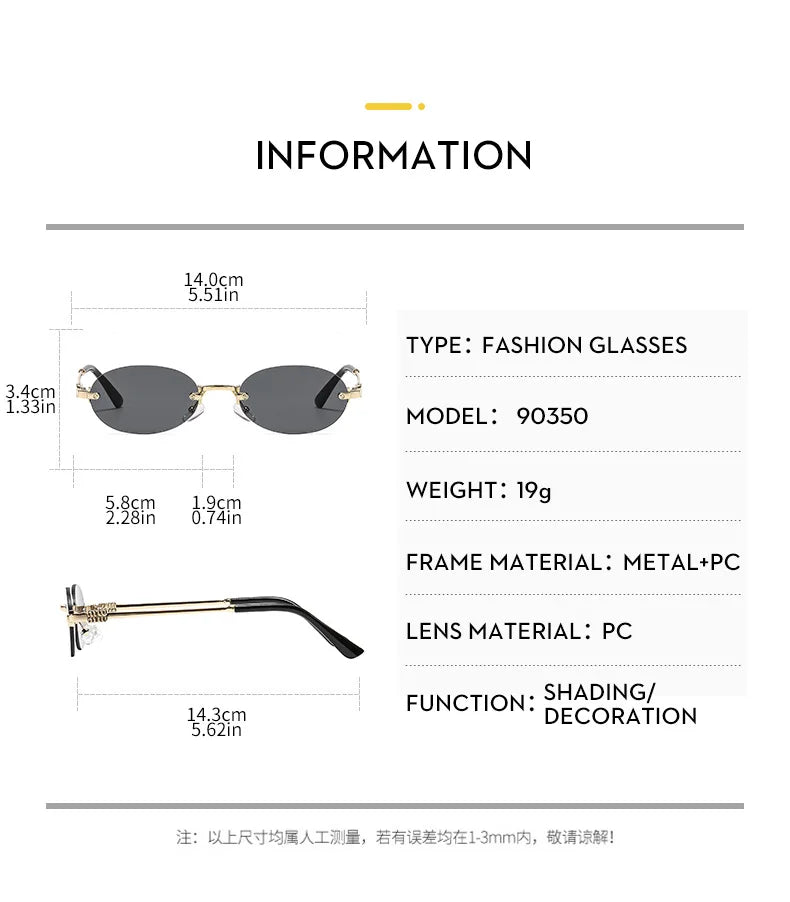 Frameless Oval Sunglasses – Luxury Summer Shades with UV Protection