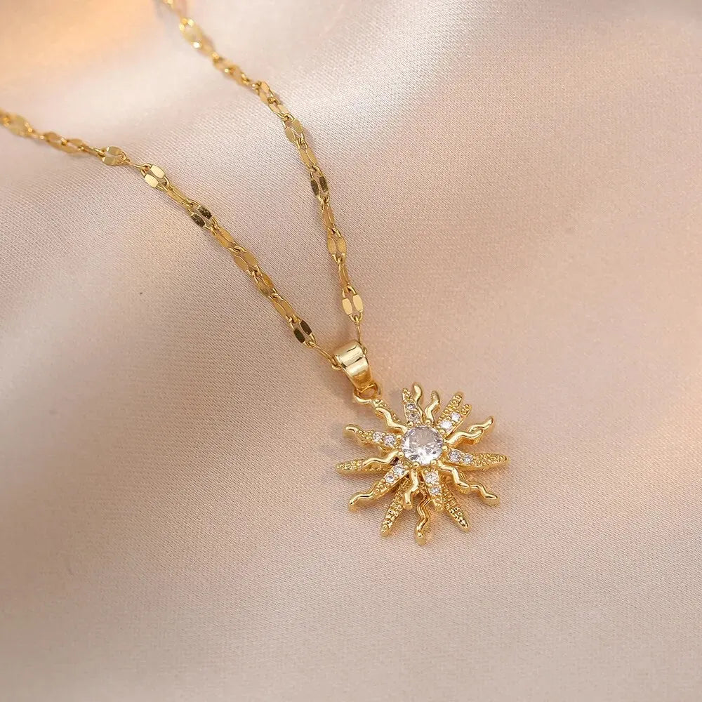 Spin Zircon Flower Necklace – Light Luxury Gold Pendant for Women, Perfect for Parties & Gifts