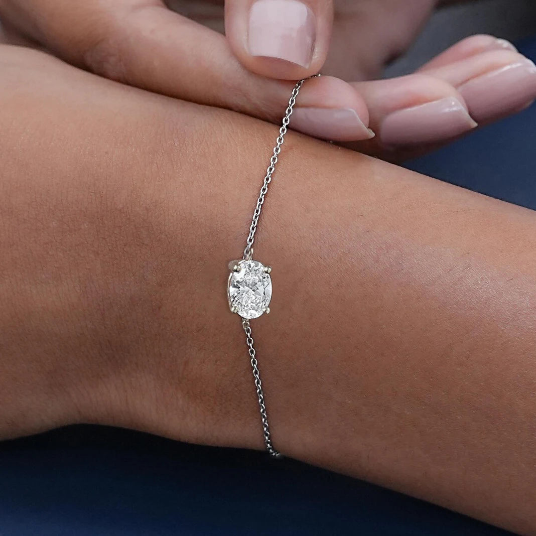 Solitaire Moissanite Bracelet – Pear, Marquise or Heart Cut in 18K-Plated S925 Silver with Certificate