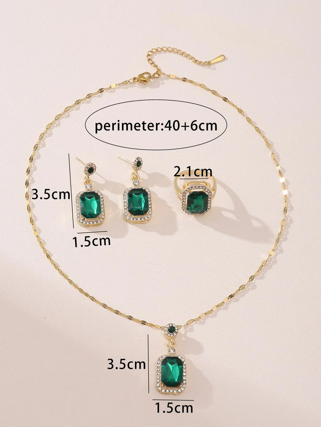 Emerald Crystal Titanium Steel Jewelry Set – Light Luxury Pendant, Ring & Earrings for Women
