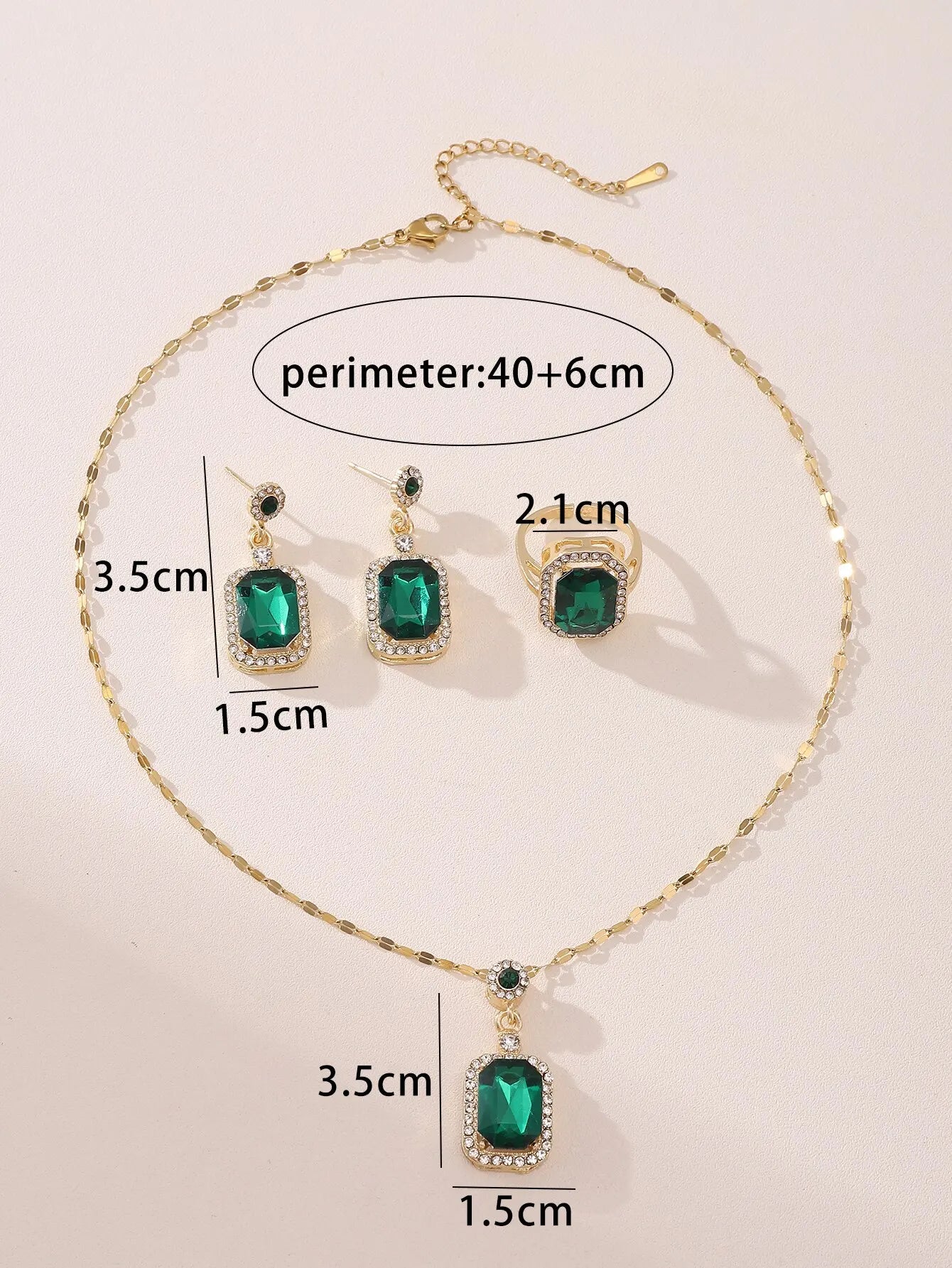 Emerald Crystal Titanium Steel Jewelry Set – Light Luxury Pendant, Ring & Earrings for Women