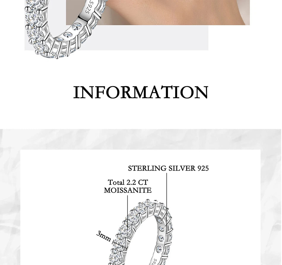 PERFANY 3 mm Full Moissanite Ring – S925 Silver Stackable Eternal Diamond-Style Luxury Band