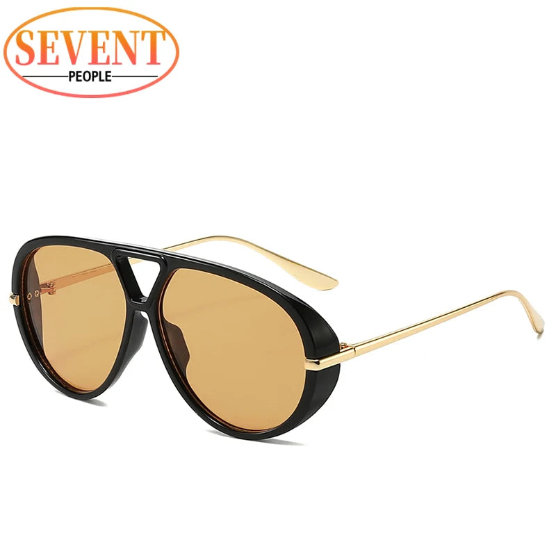 Oversized Oval Pilot Sunglasses – 2025 Luxury Metal Frame UV400 Vintage Shield Style