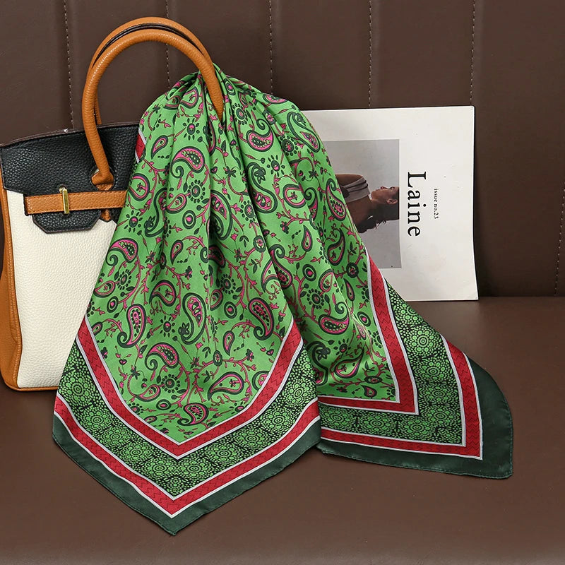Luxury Silk Satin Scarf – 2023 Square Print Design for Women’s Hijab, Hair & Neck Styling