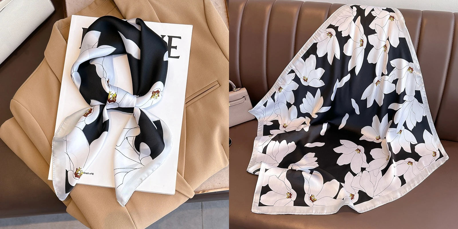 Luxury Floral Silk Scarf – Soft Satin Square Wrap for Hair, Neck & Hijab