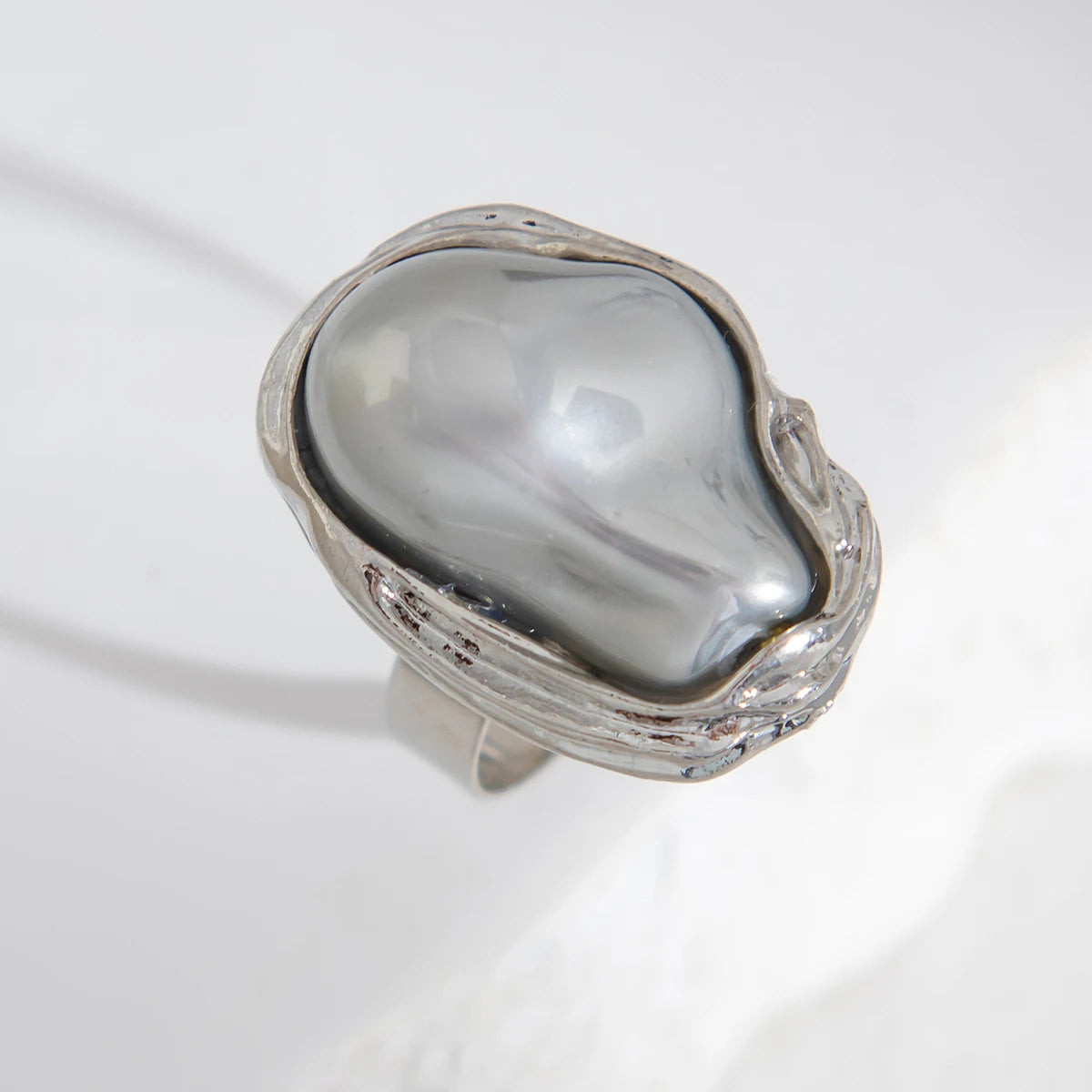 Lacteo Punk Baroque Pearl Ring – Adjustable Alloy Open Design for Weddings & Banquets